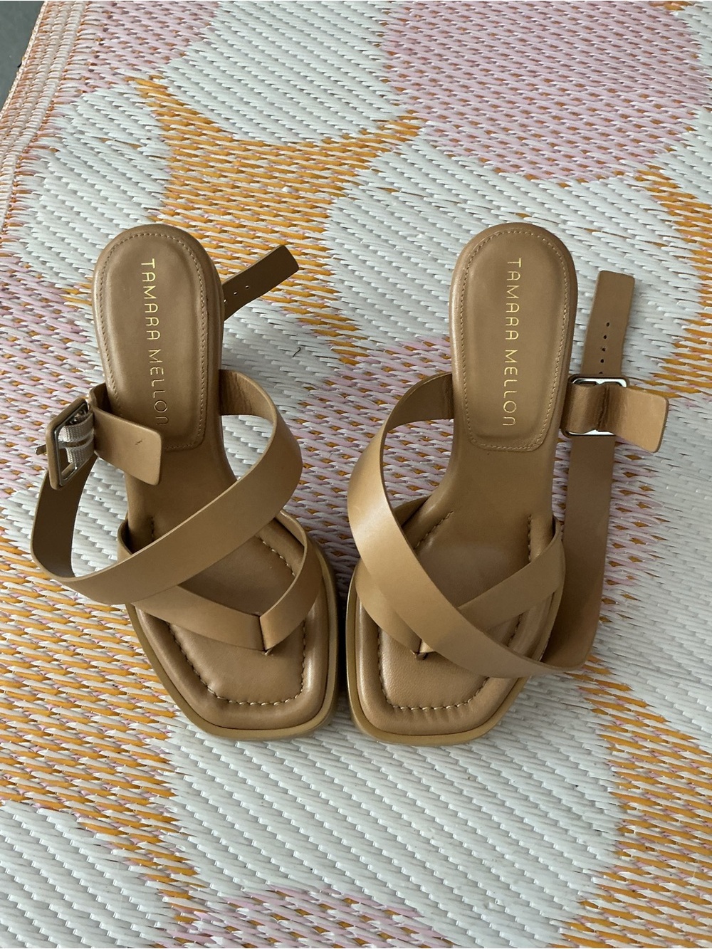 Tamara Mellon Beige Strappy Leather Heeled Sandals